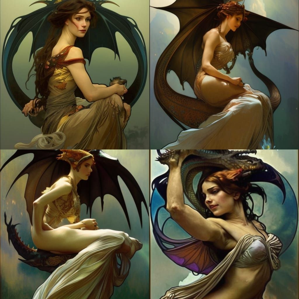 Woman and Dragon in Hyperdetailed Illustration