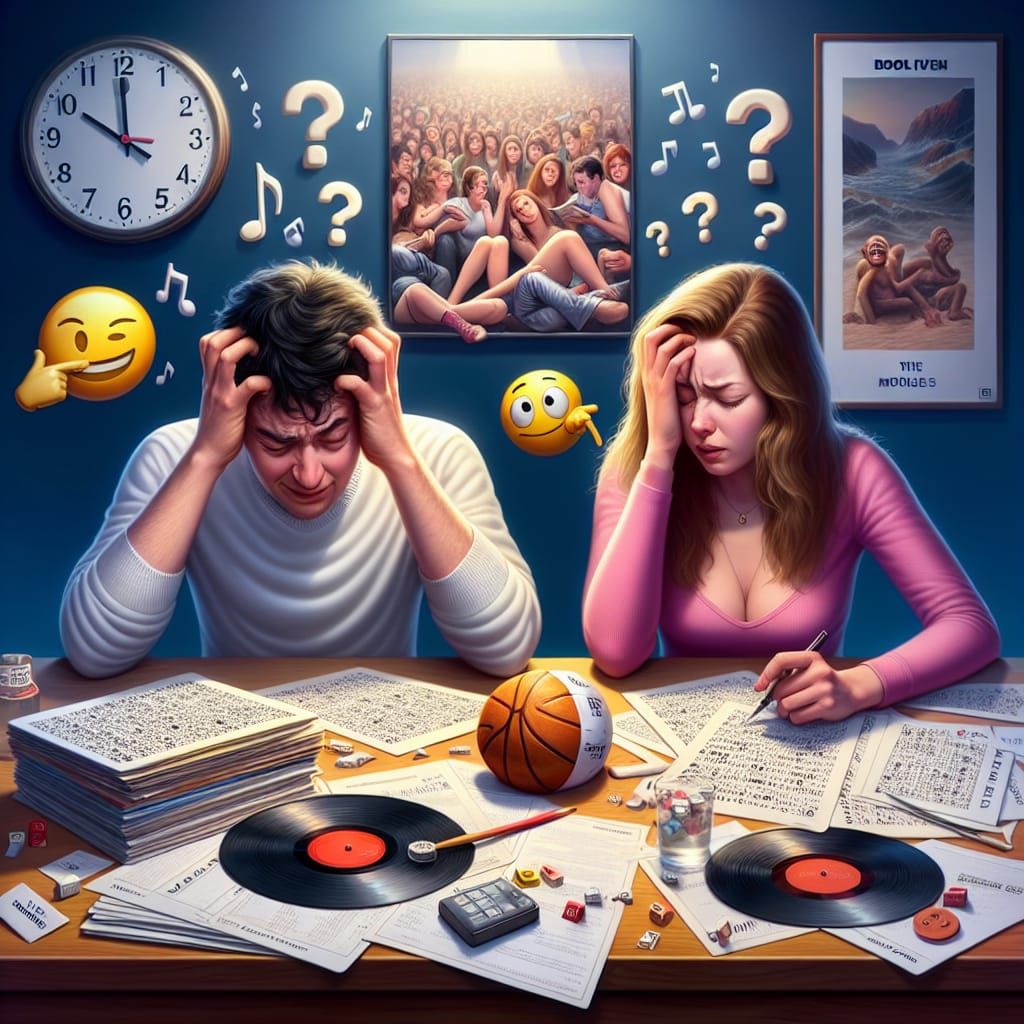 Hyperrealistic Quiz Night Scene with Records