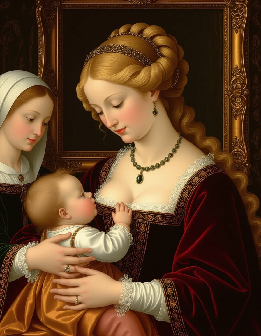 Renaissance Mother Nursing Baby in Pinturicchio Style