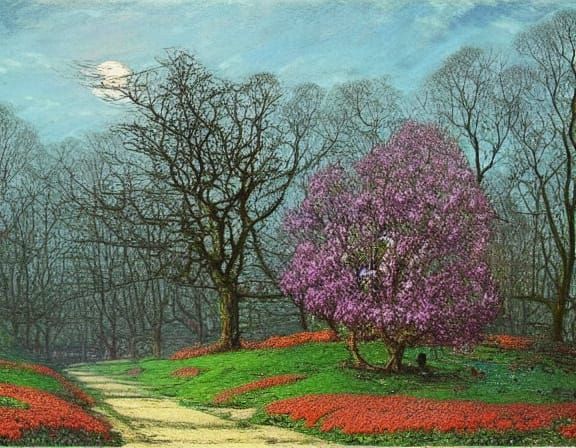 Vibrant Sunset Landscape in Romantic Realism Style