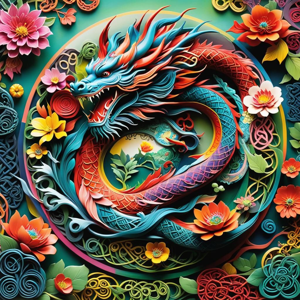 Surreal Mixed Media Dragon with Celtic Knots