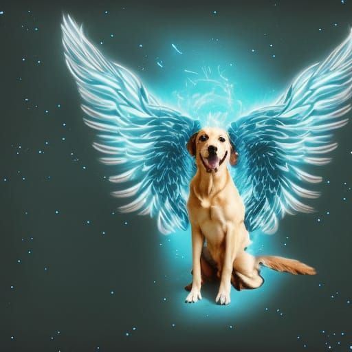Dog with Angel Wings in Sky: Digital Art