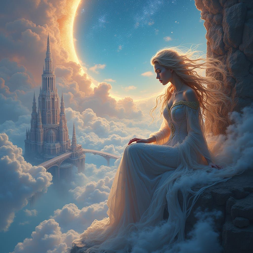 Celestial Sorceress on Cloud Throne, Matte Painting