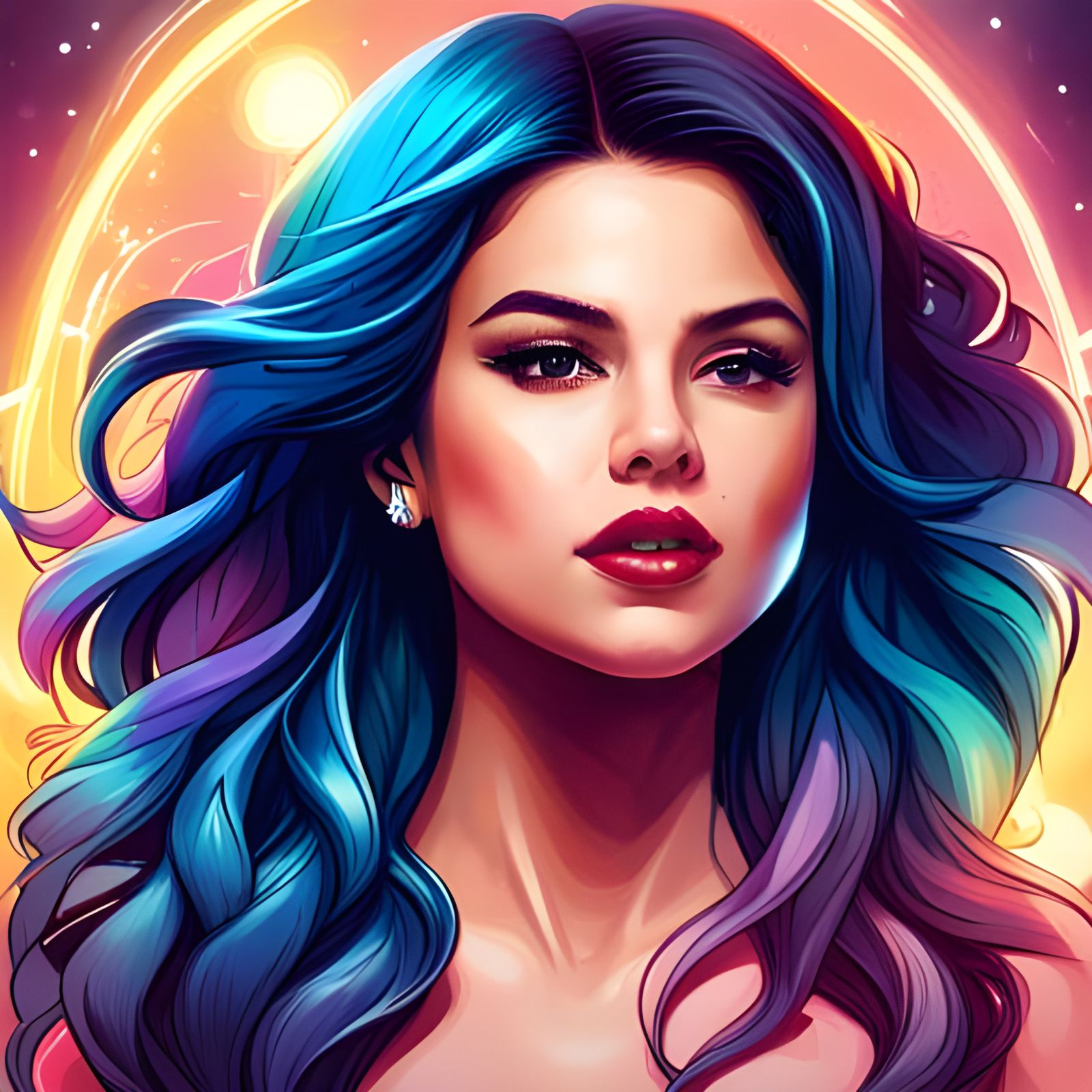 Selena Gomez Portrait with Smoke and Sparkles
