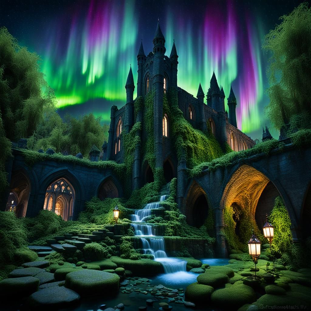 Aurora Borealis Illuminates Forgotten Gothic City