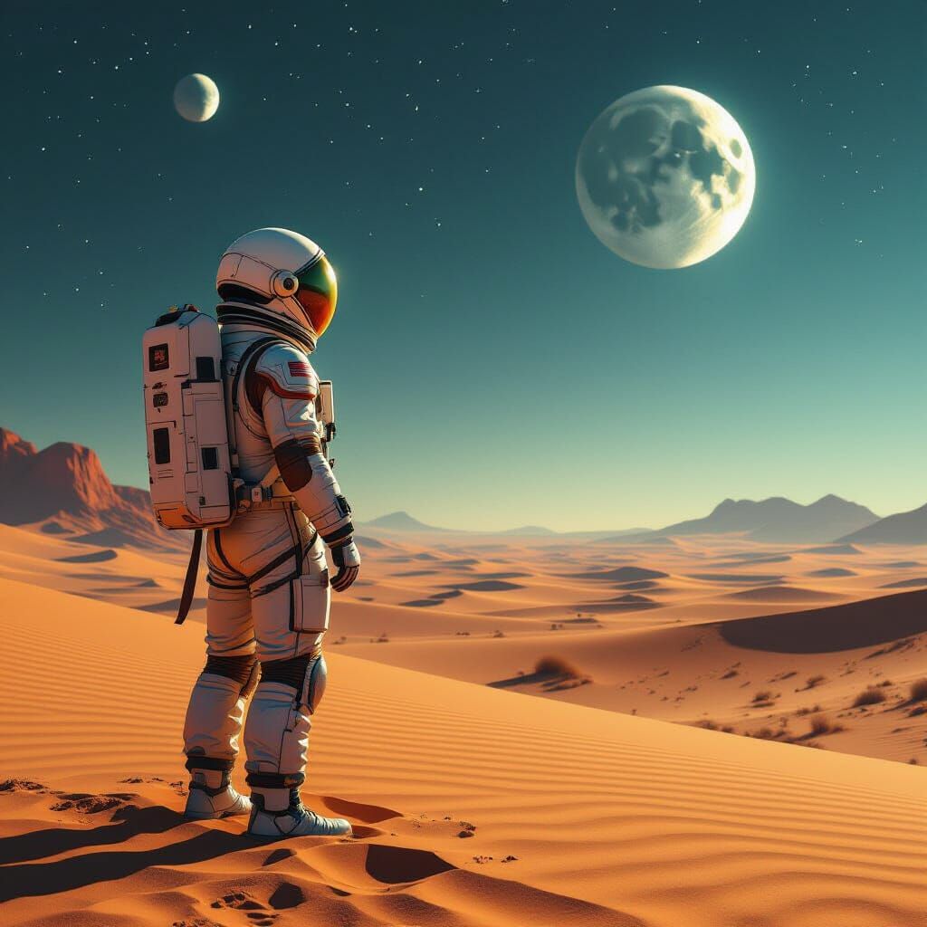 Astronaut on Alien Planet, Retro-Futuristic Concept Art