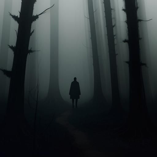 Eerie Forest Scene in Low-Key Cinematic Style