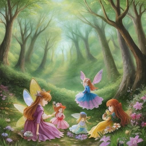 Fairies Playing in Enchanted Forest
