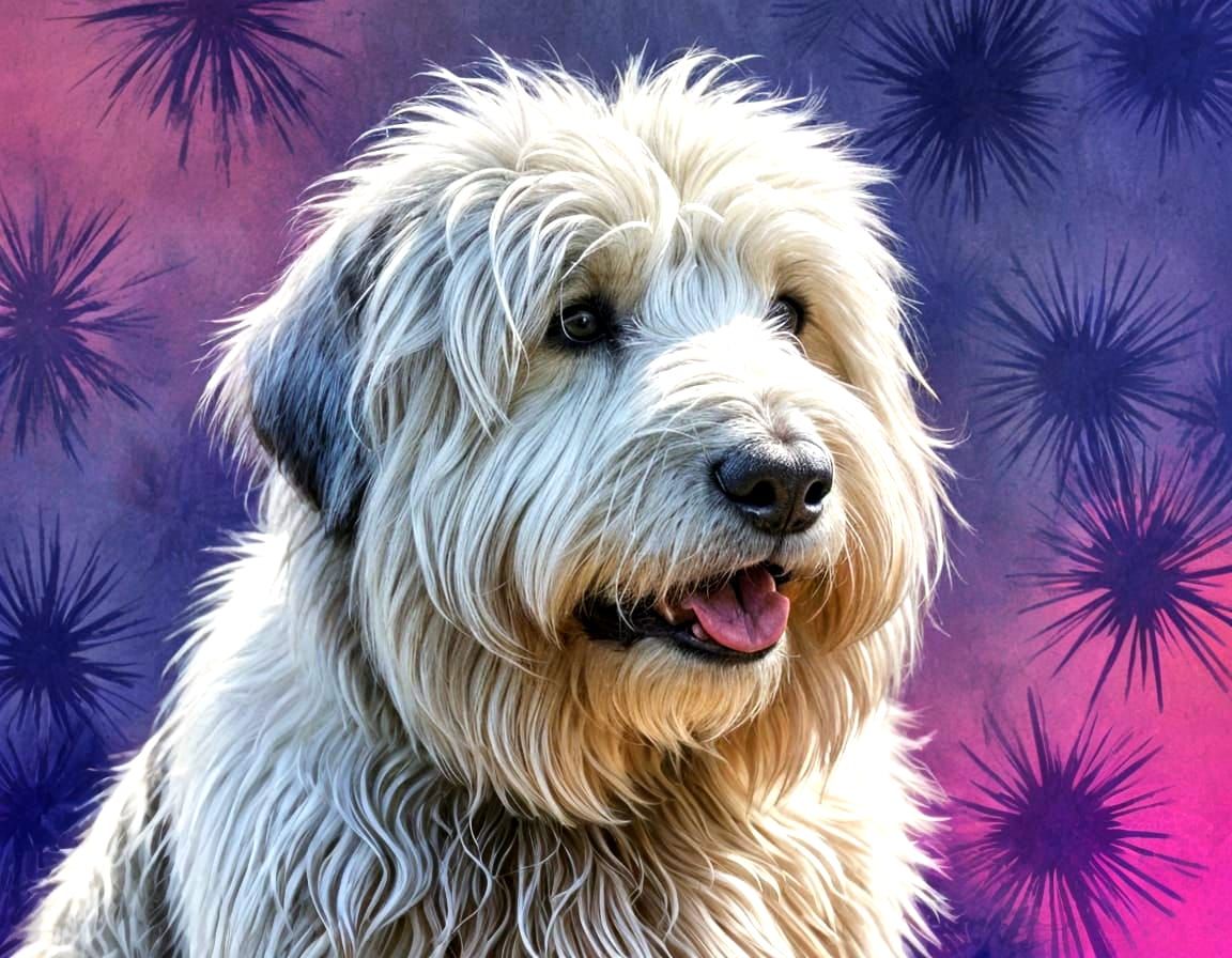 Old English Sheepdog in Gouache Painting Style