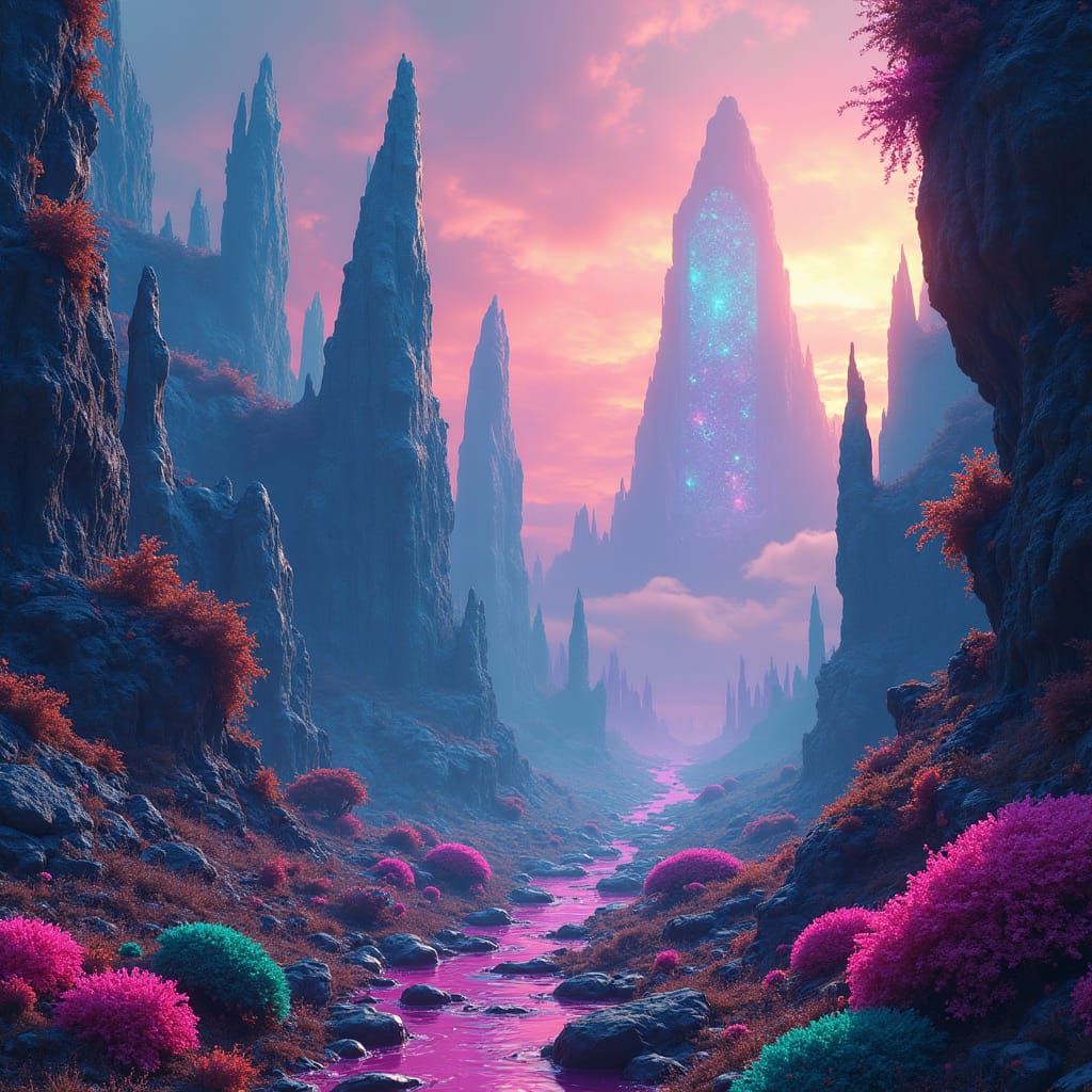 Psychedelic Alien World Landscape in Vivid Colors