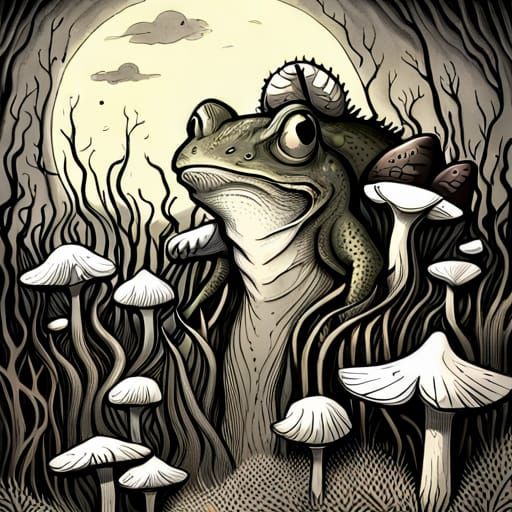 Frog Amongst the Mushrooms 4