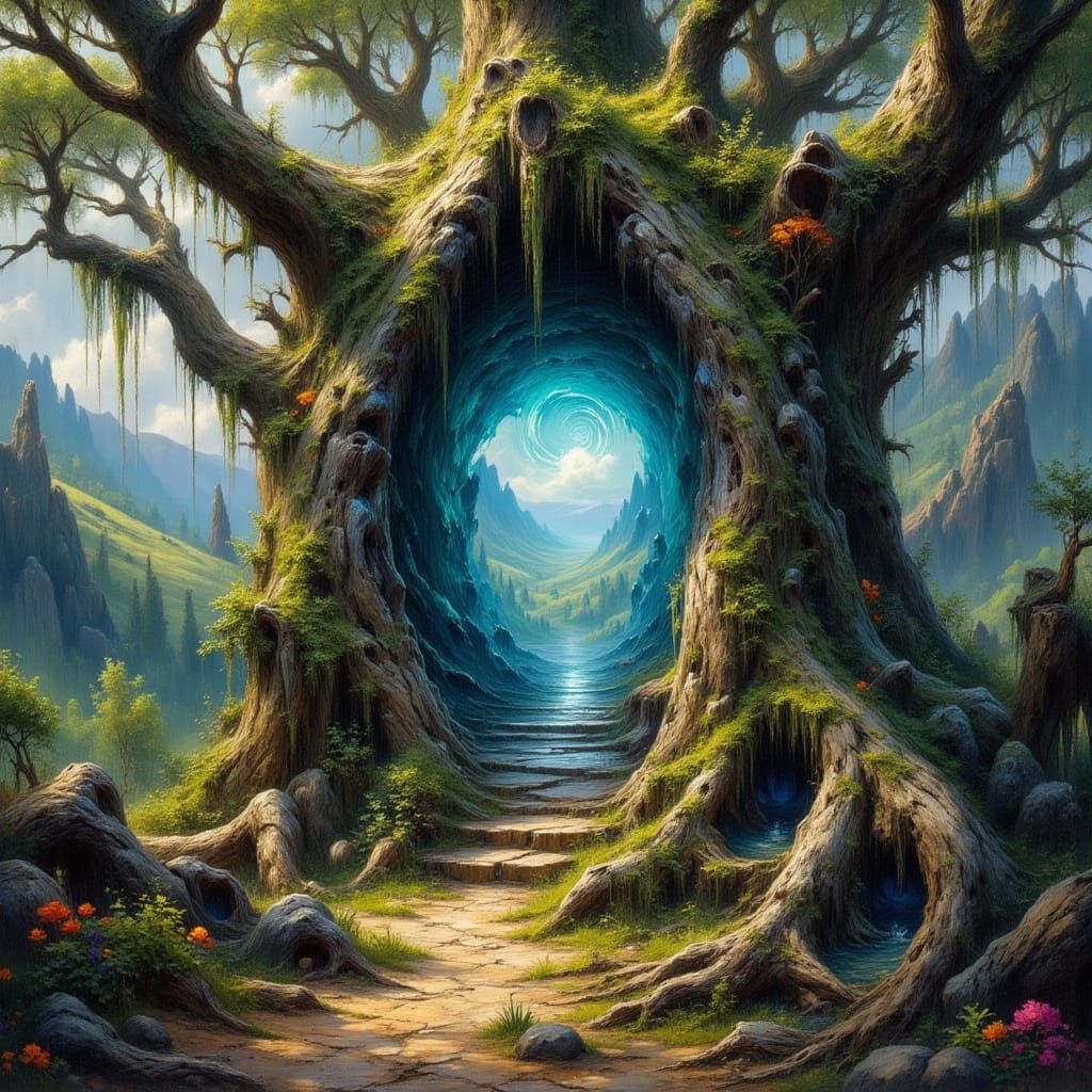 Mystical Portal in Ancient Tree Stump