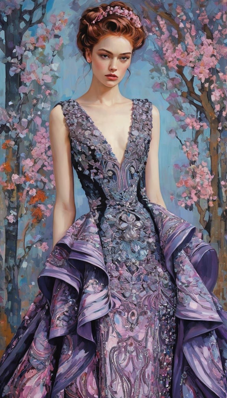 Elegant Woman in Pink Haute Couture Gown