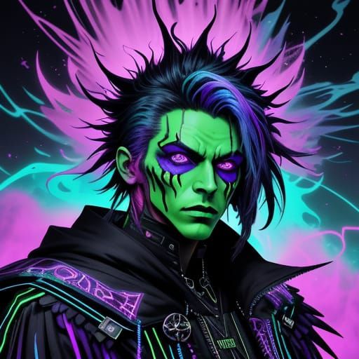 Psychedelic Grim Reaper in Cosmic Punk Attire