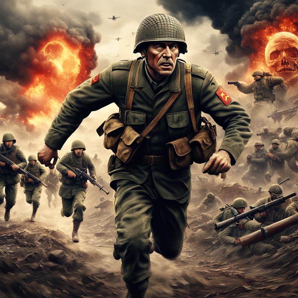 Soviet Soldier on Battlefield: Dramatic Digital Matte Painti...