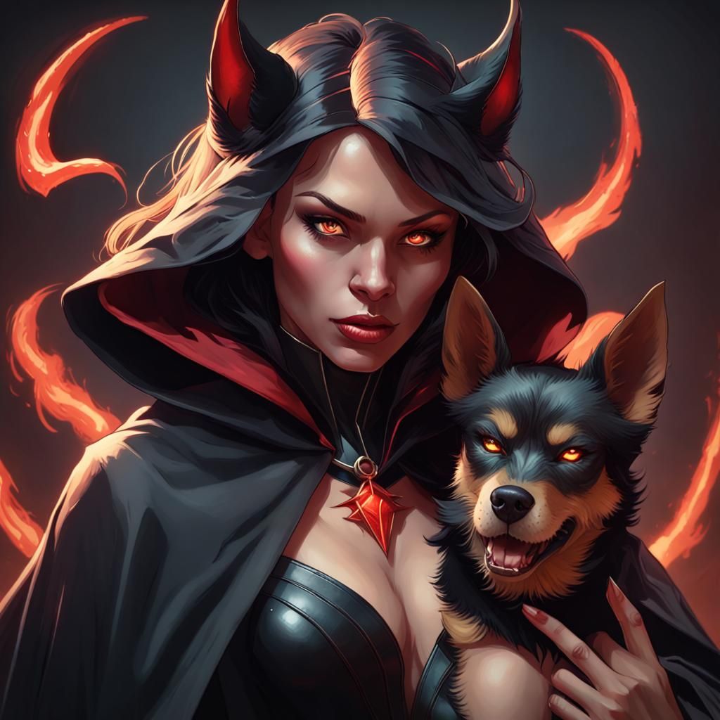 Demonic Superhero with Hellhound in Artstation Style