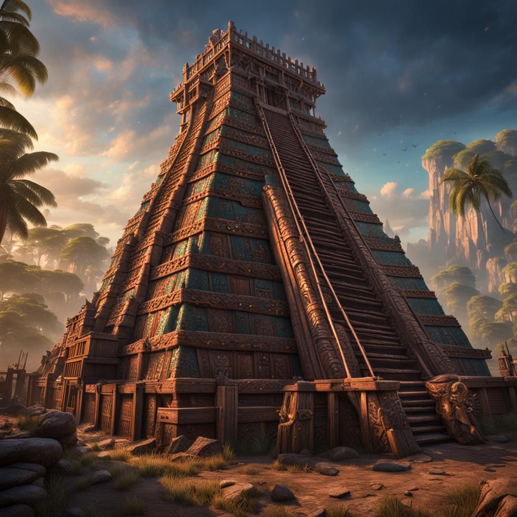 Aztec Stockade Tower in Matte Painting Style