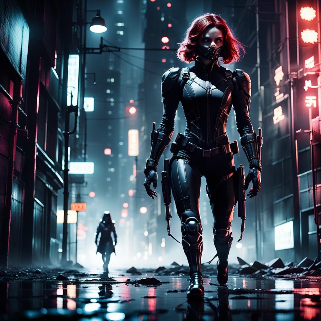 Black Widow Arachnid Assassin in Film Noir Style