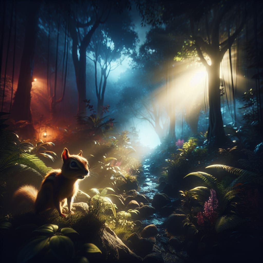 Night Jungle Chipmunk in Hyperrealistic Concept Art