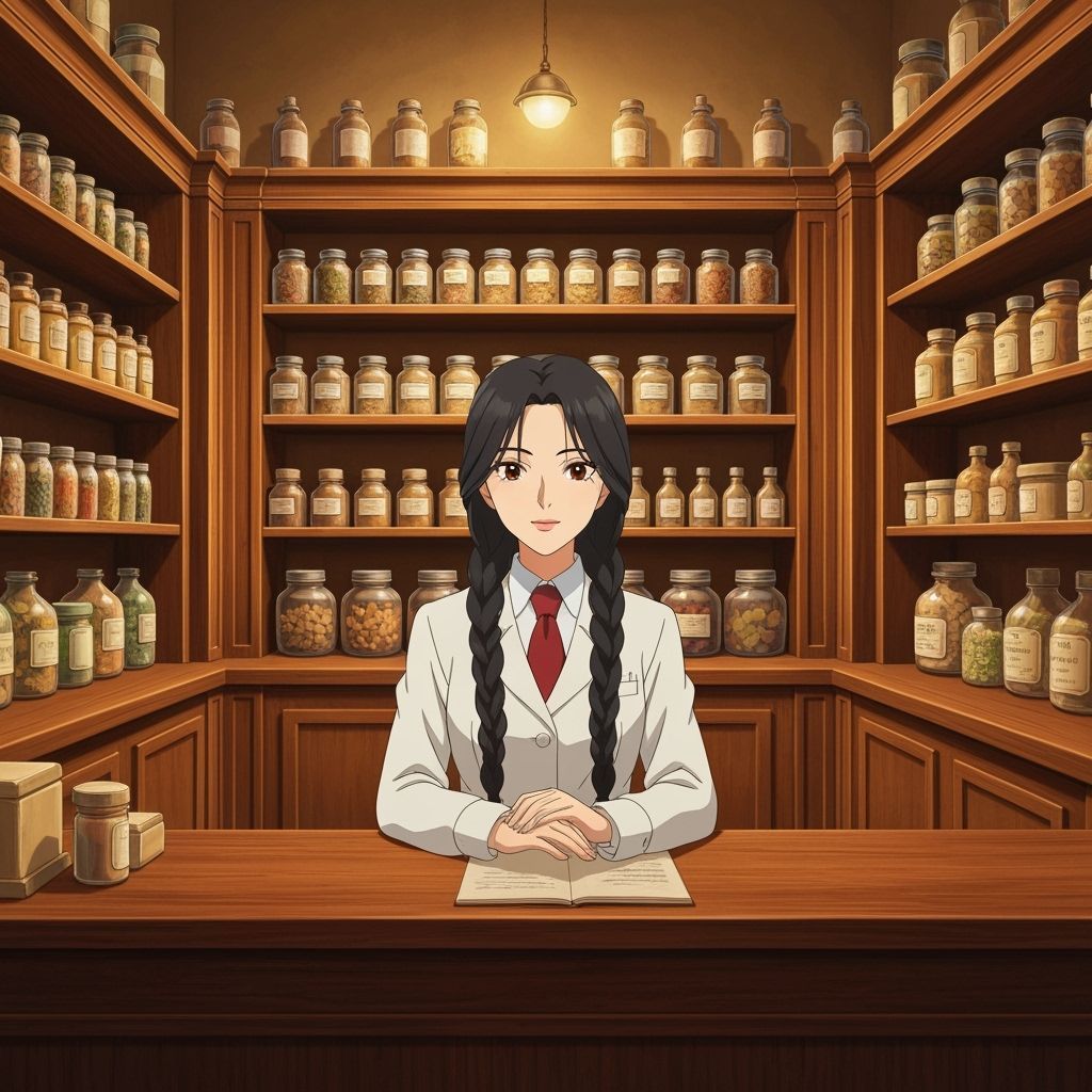 Old Italian Pharmacy with Herbalist Jars in Studio Ghibli St...