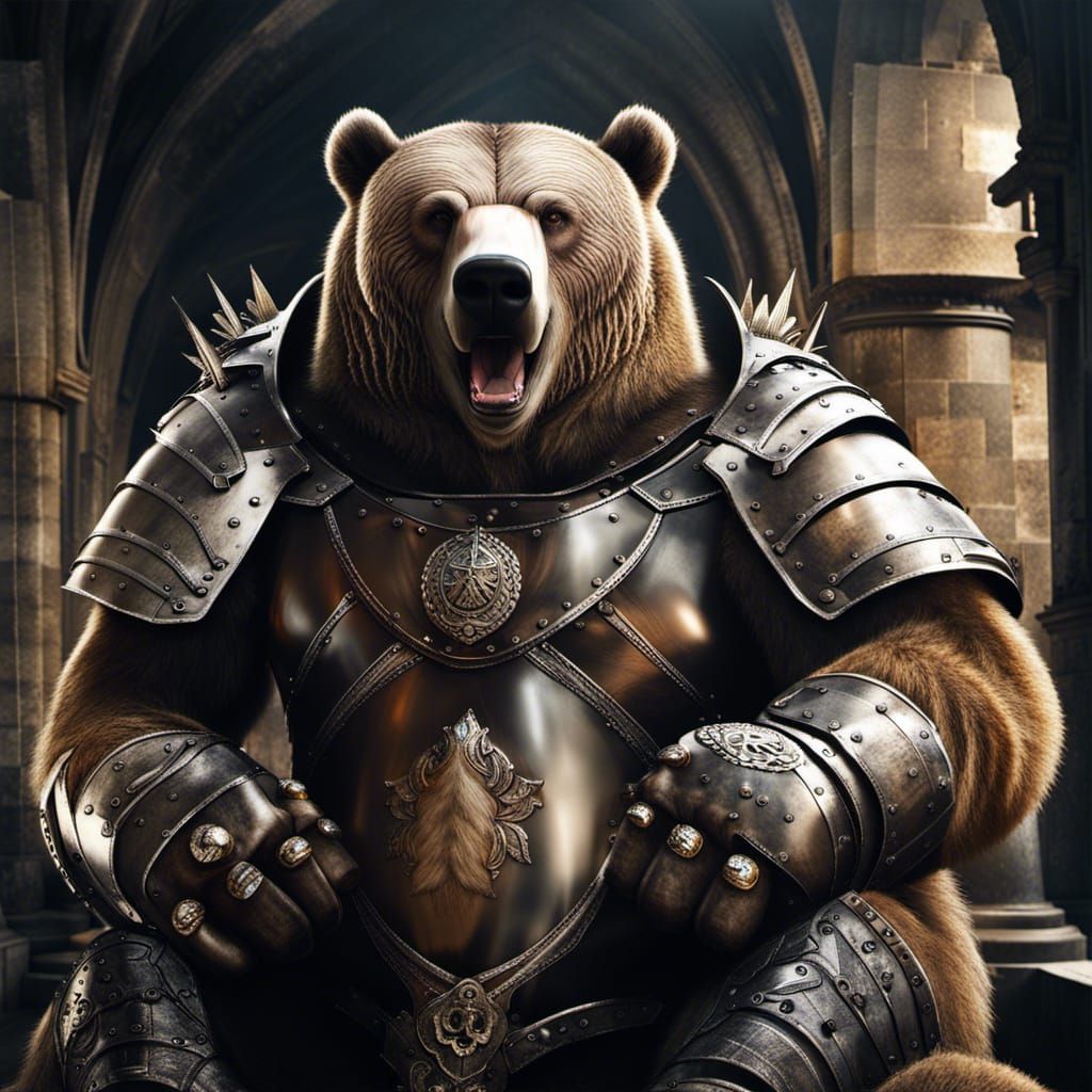 Armored Grizzly Bear in Medieval Setting