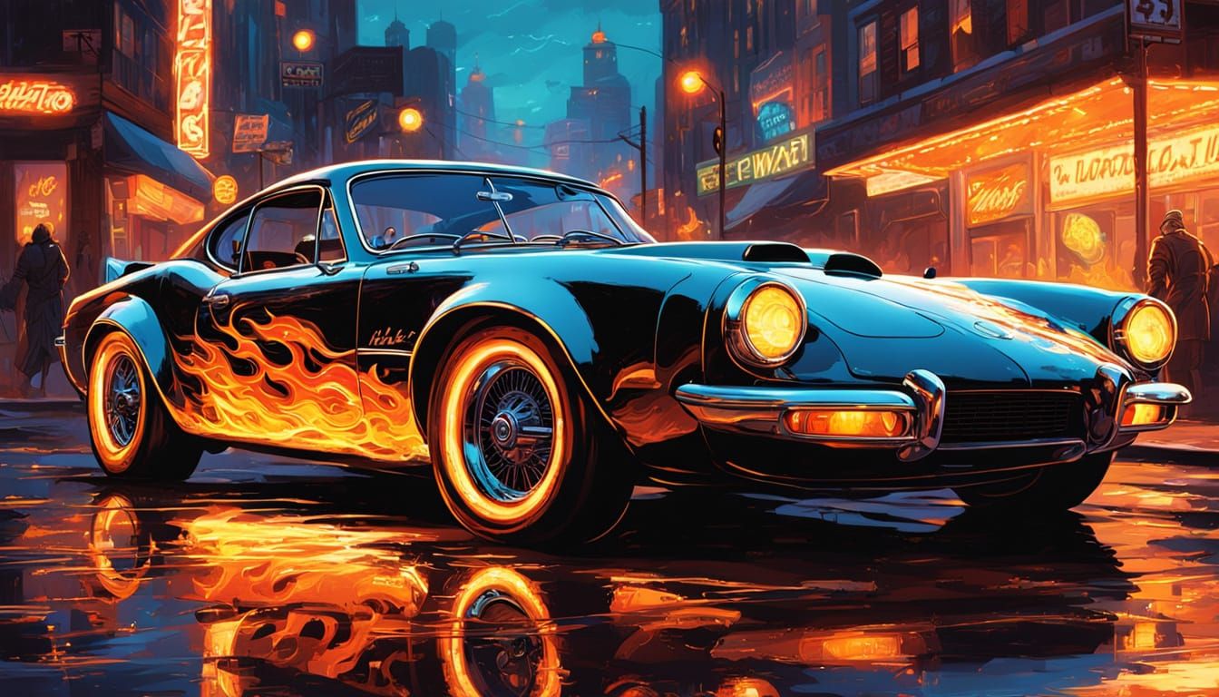 Vibrant Retro Sports Car Masterpiece in Frazetta Style