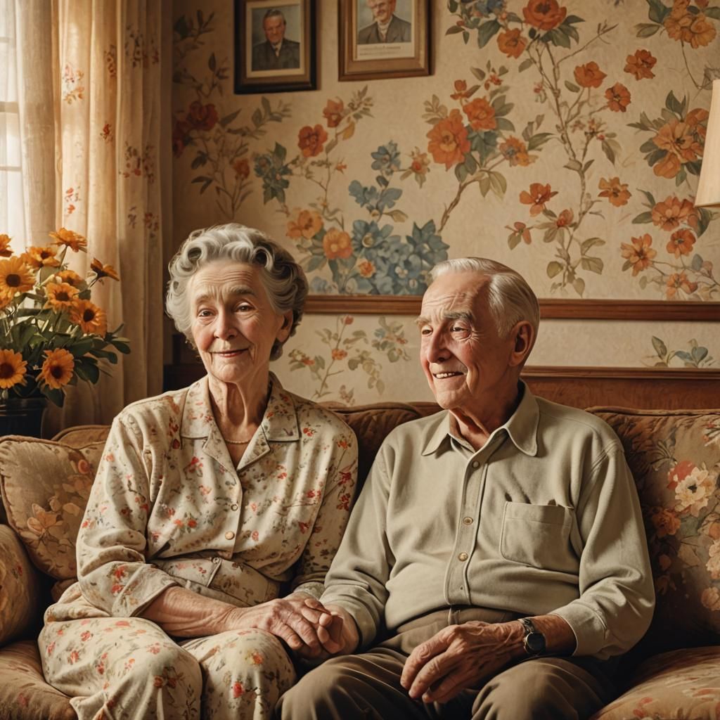 Cozy Norman Rockwell-Inspired Americana Scene of Old Couple