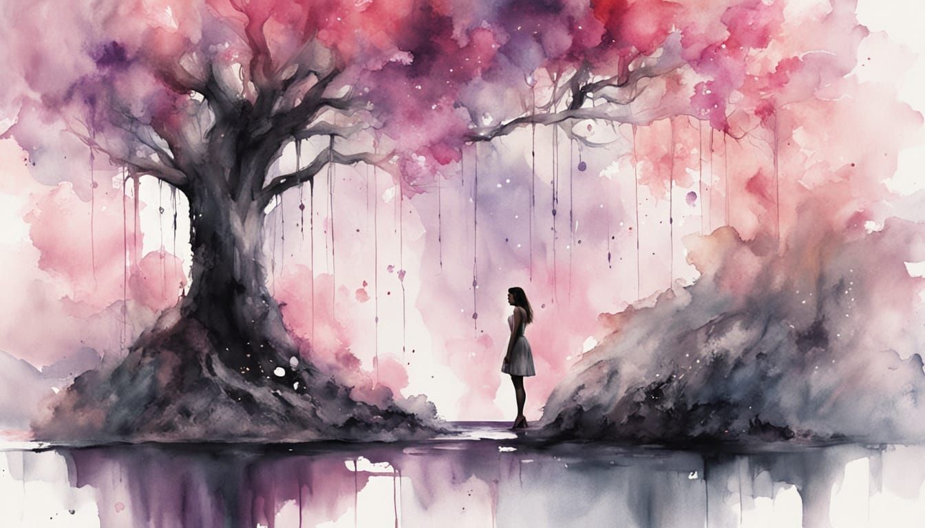 Surreal Mirror Reflecting Ethereal Forest and Luminous Tree