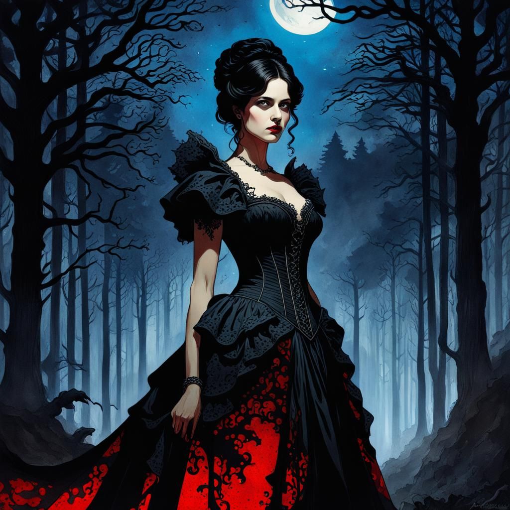 Brunette and Beast Silhouette in Gothic Dark Fantasy