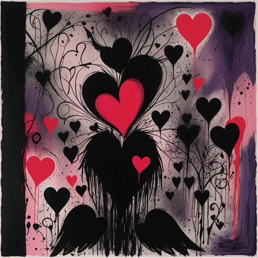 Surreal Valentine's Day Scene in Mixed Media Art Style