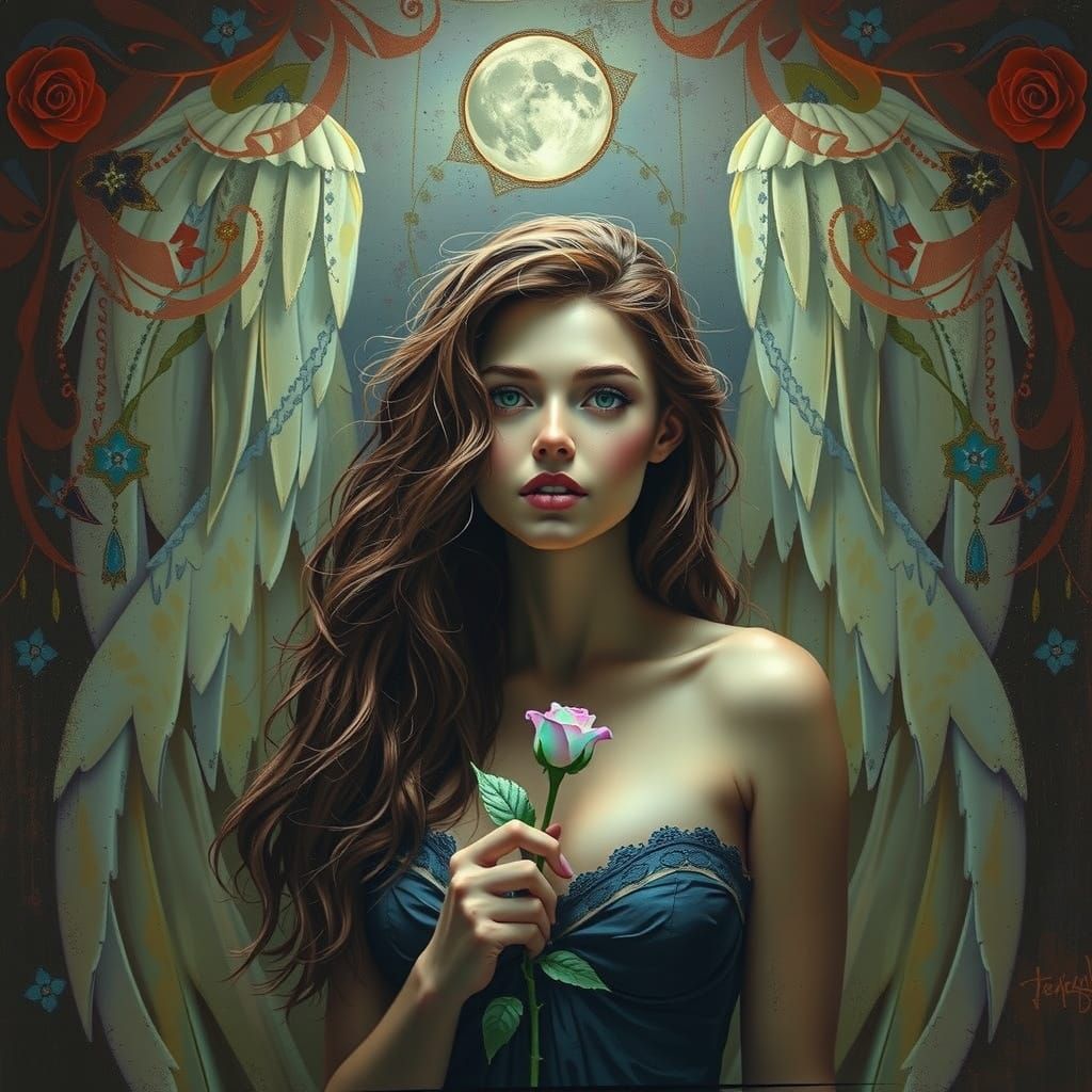Majestic Female Angel in Hyperrealistic Hyperdetailed Scene