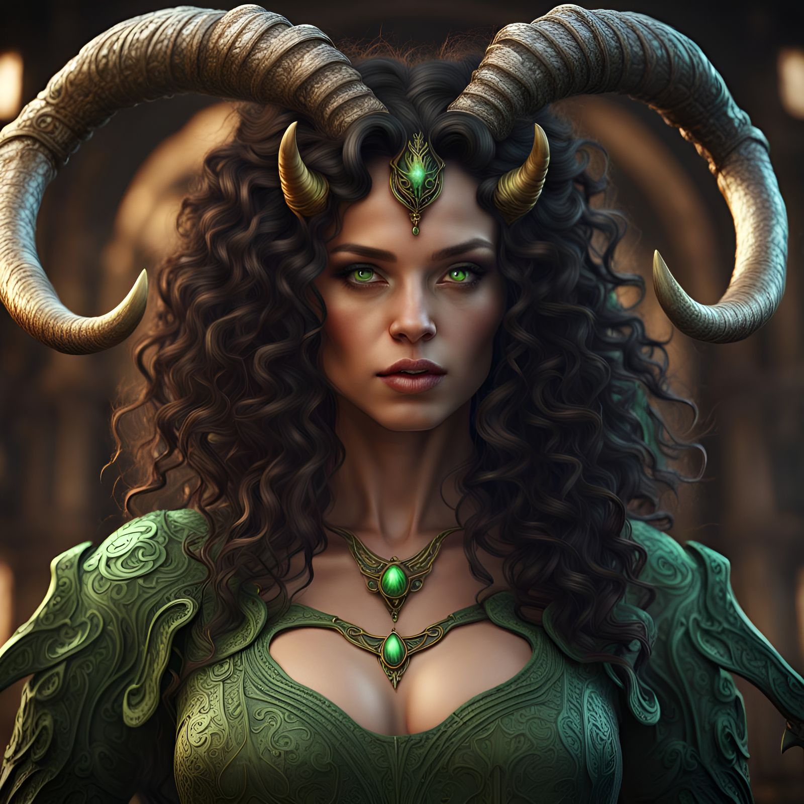 Woman with Horns: Fantasy Portrait in Detailed Matte Style