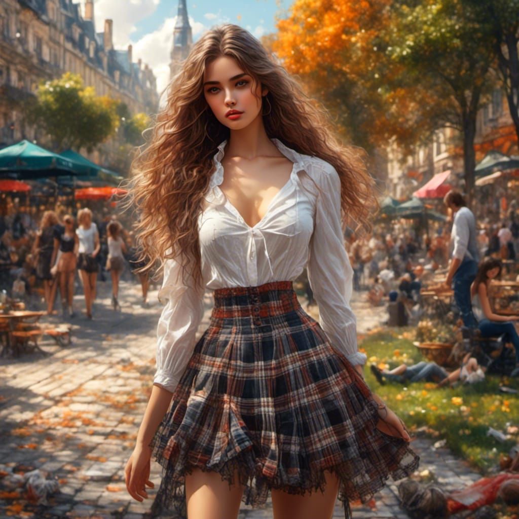 Anime Woman in City Park Color Sketch