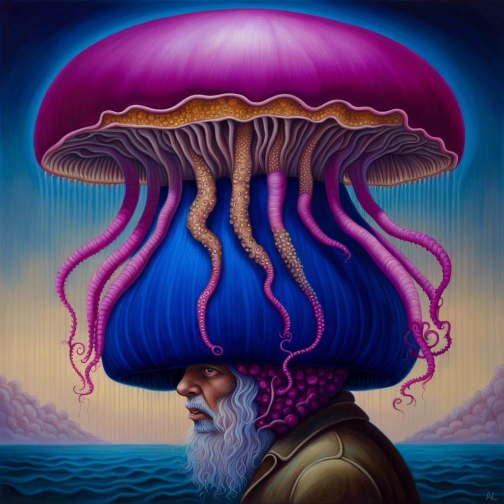 Mushroom Jellyfish: Surreal Oil Portrait of Divergent Though...