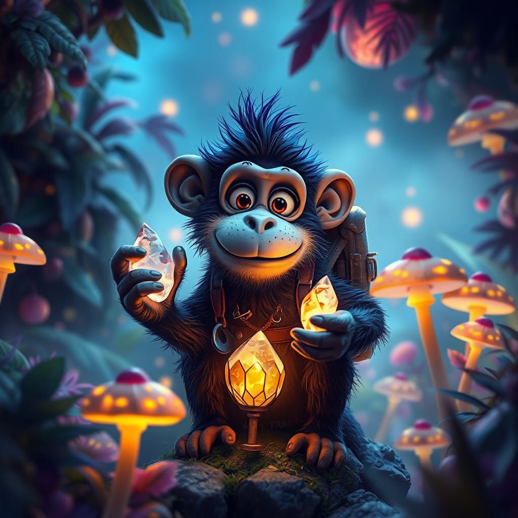 Dreamlike Monkey in Enchanted Forest
