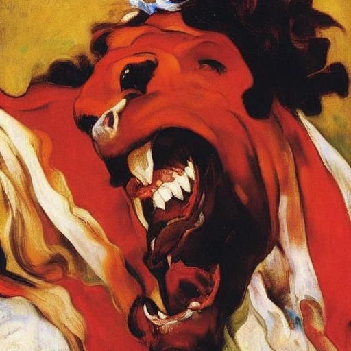 Apocalyptic Horsewoman with Laughing Faces