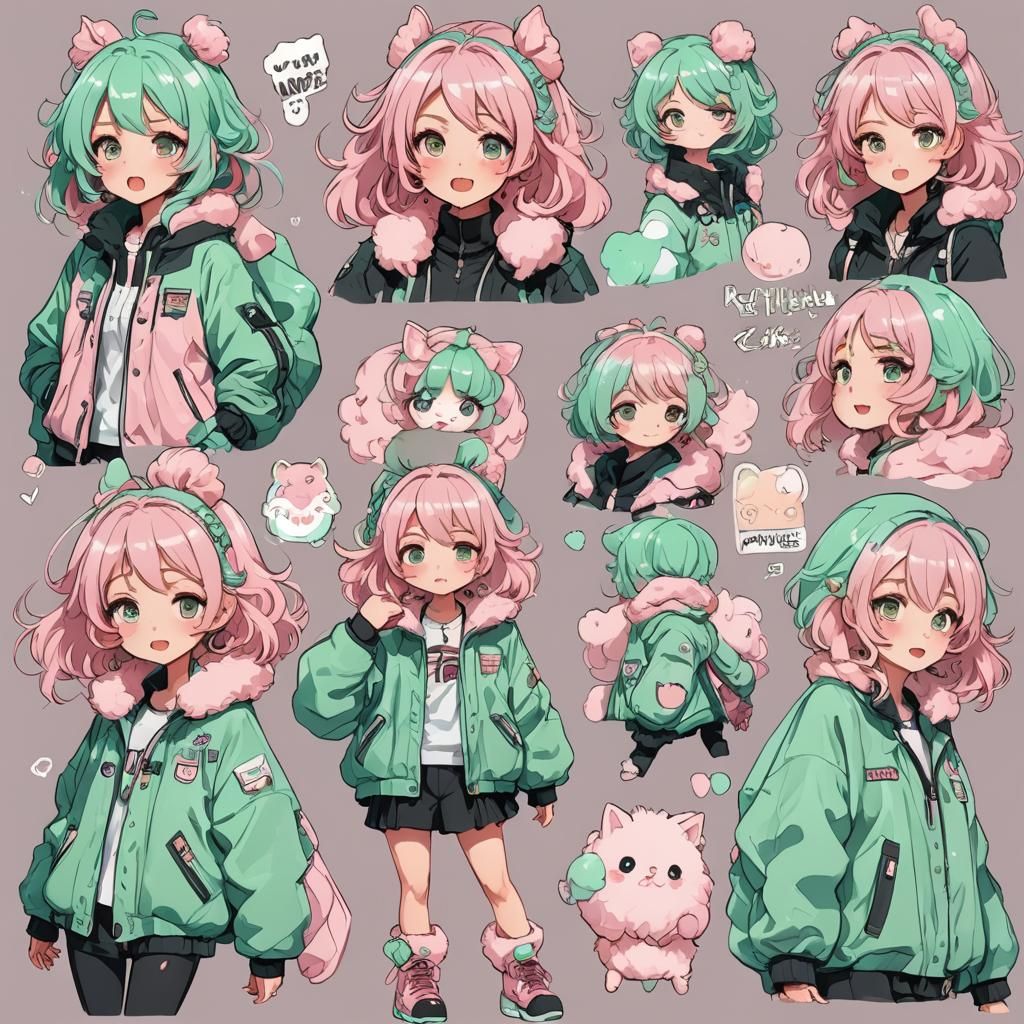 Anime Girl Reference Sheet in Cel-Shaded Style