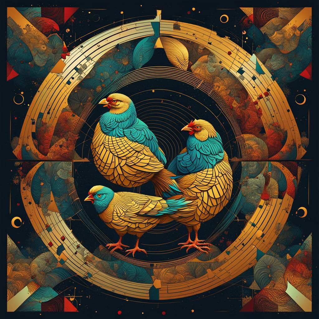 Festive Chickens Singing Carols in Pop Art Style