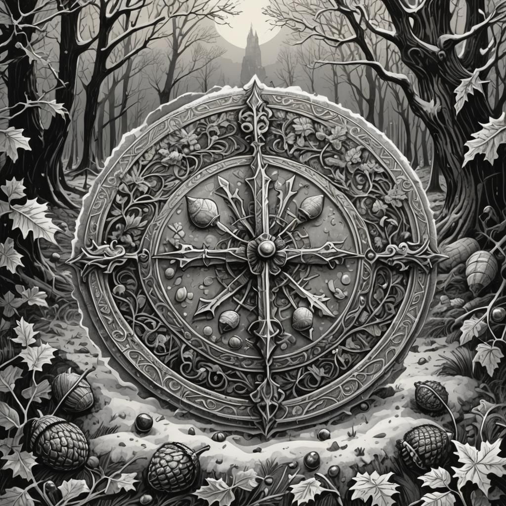 Mystical Acorn Circle in 1970s Fantasy Style