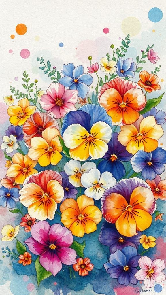 Dreamlike Pansy Blooms in Vibrant Aquarelle Art