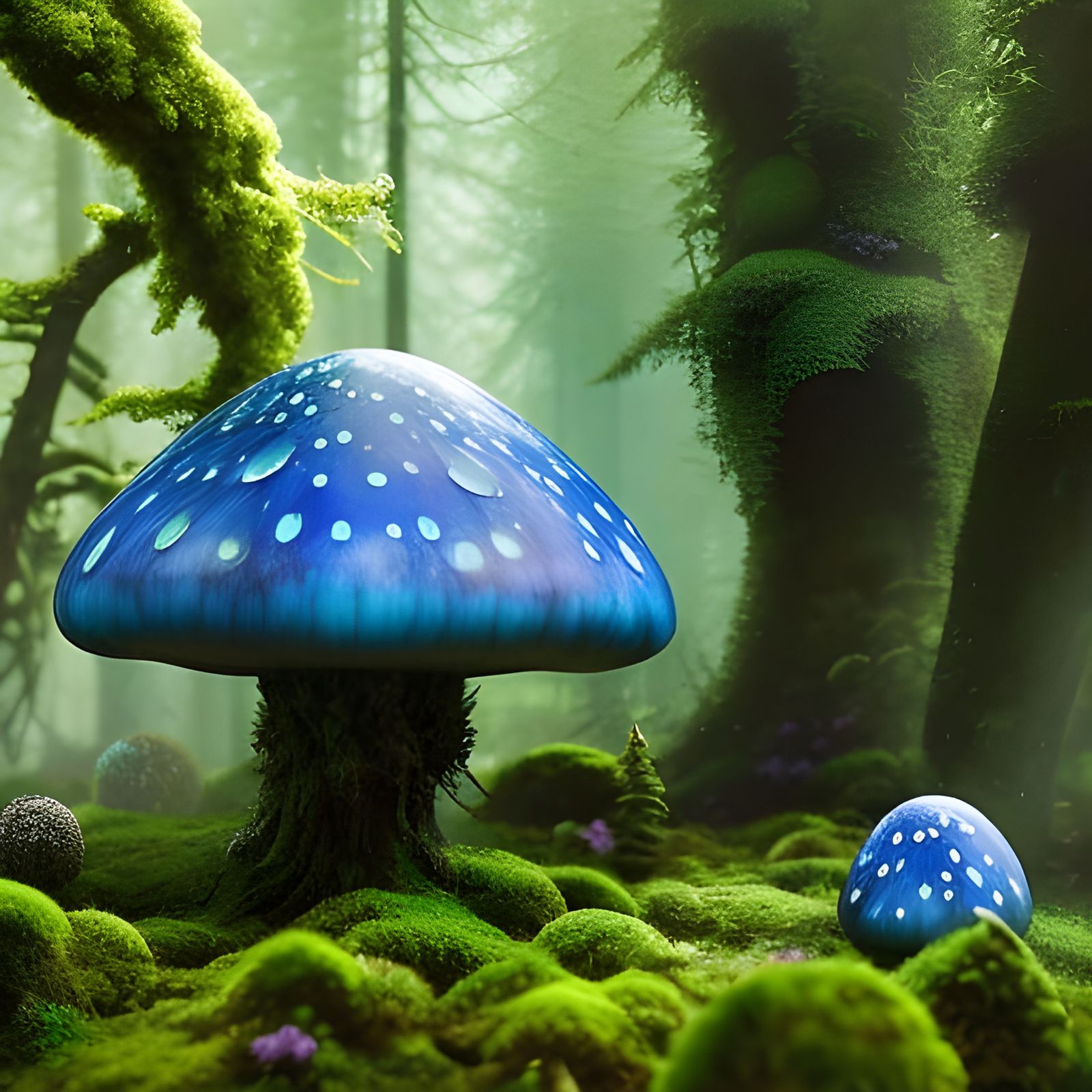 Enchanting Blue Toadstools among Wildflowers: Hyperdetailed ...