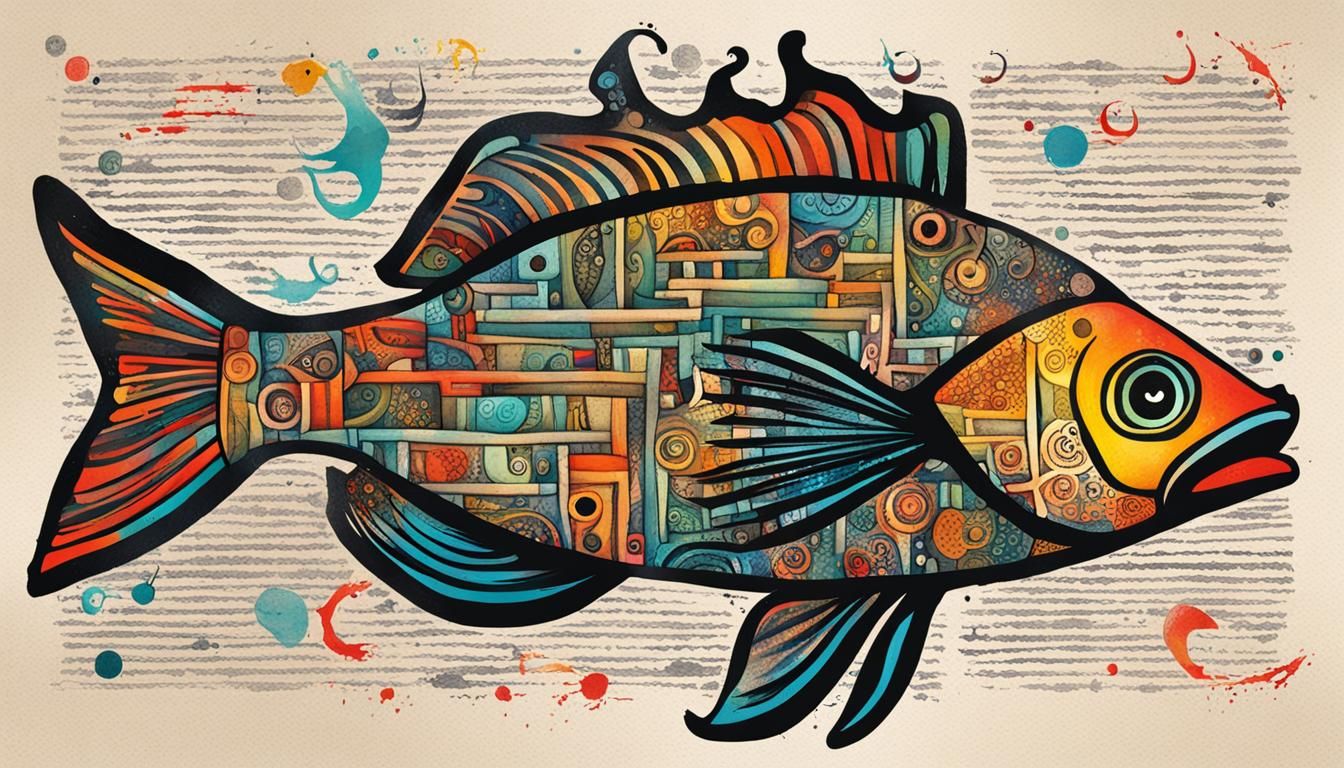 Whimsical Fish Reads Book: Vibrant Typographic Poster