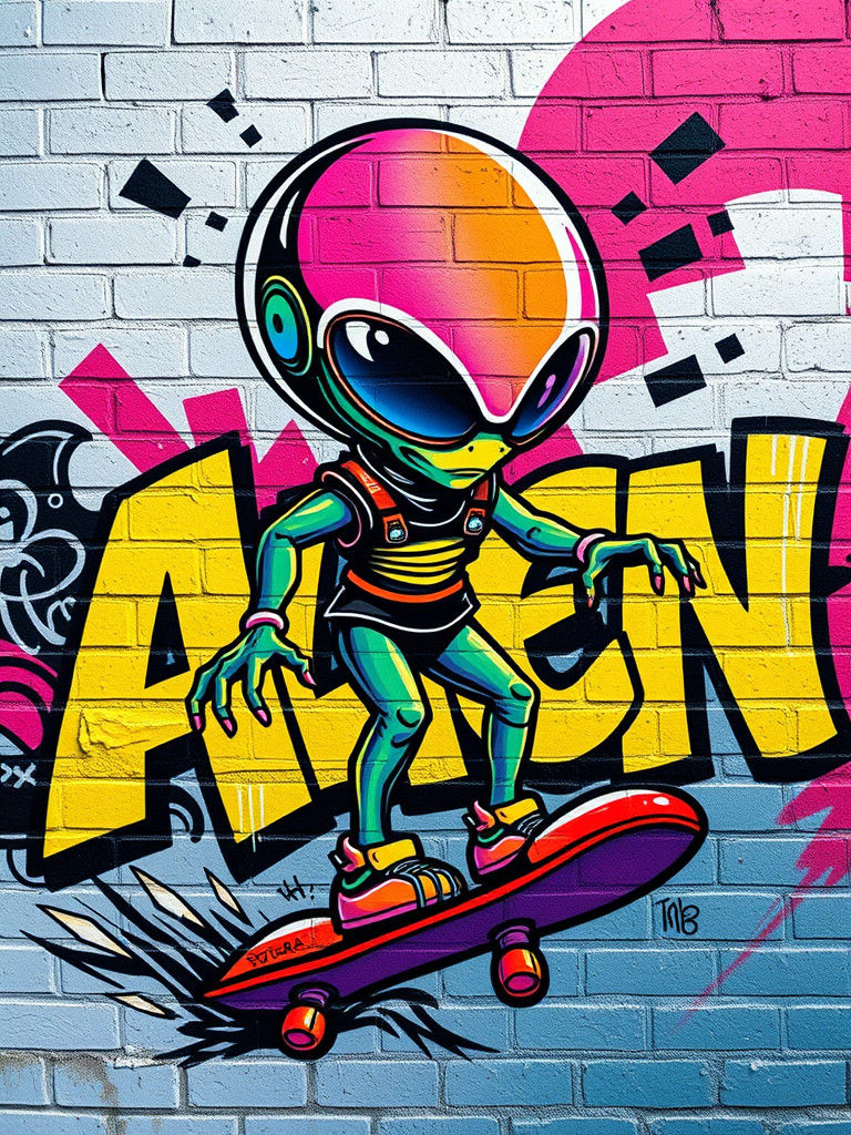 Alien Skater Graffiti Art in Street Style