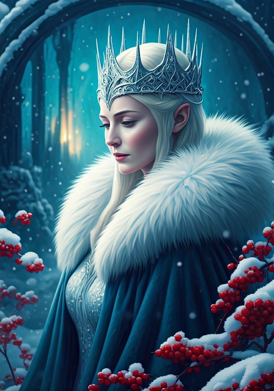 Icy Snow Queen in Winter Landscape