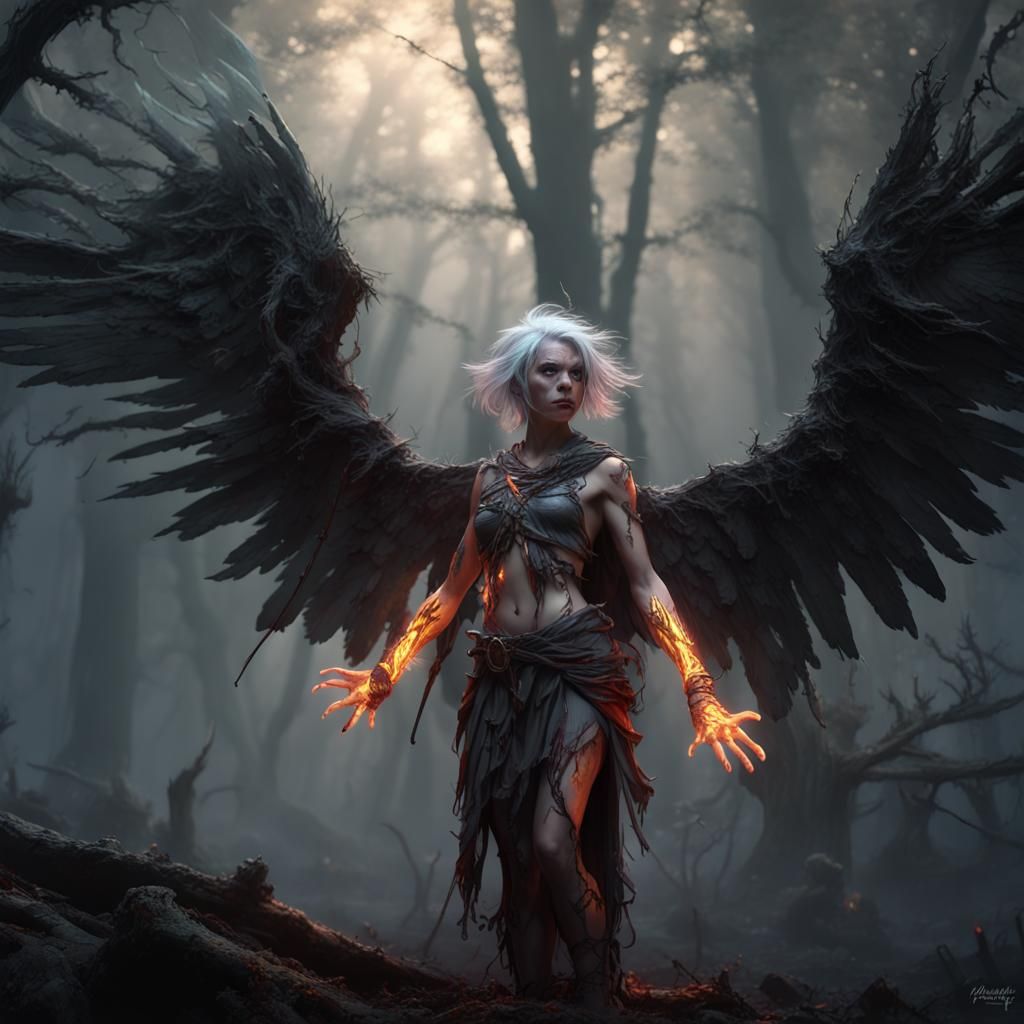 Winged Harpy Heals in Lightning Storm
