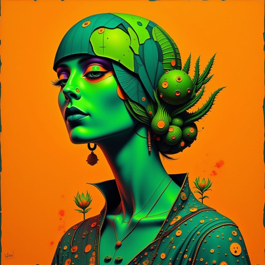 Neon Geisha in Mourning, Digital Art