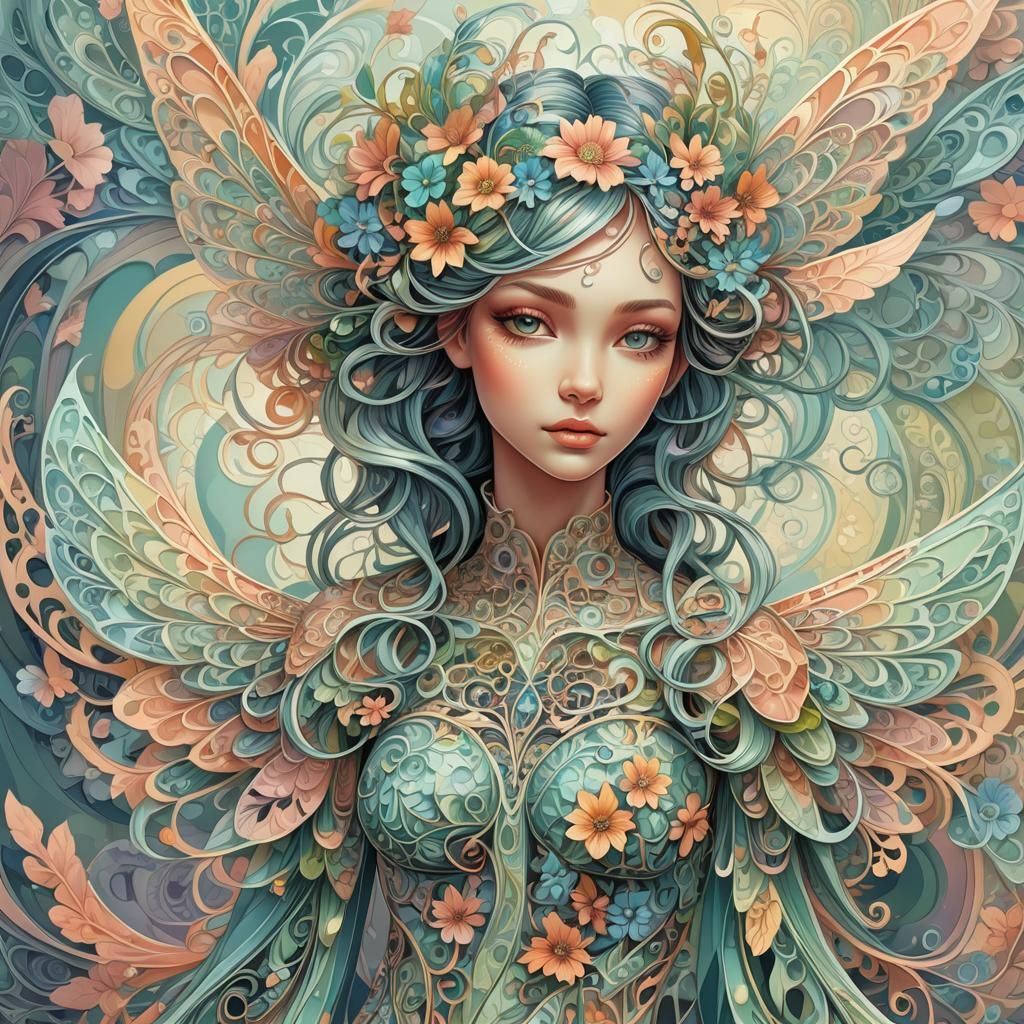 Delicate Spring Fae with Fractal Wings