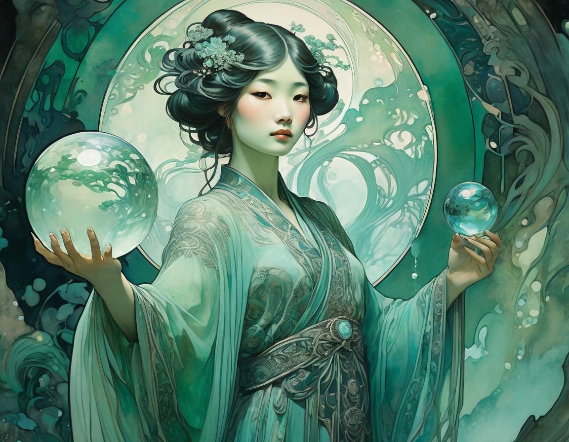 Ink Wash Meets Art Nouveau in Crystal Cavern