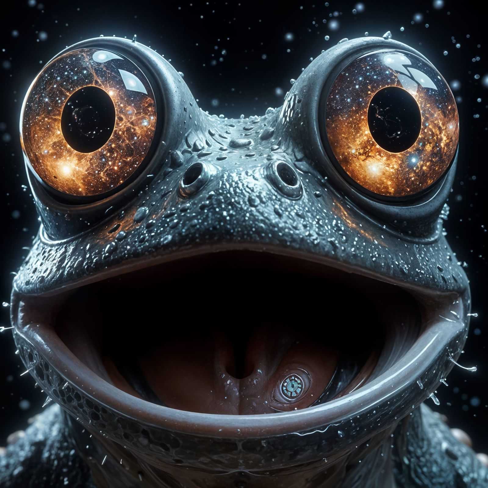 Surprised Frog Head Reflecting the Cosmos