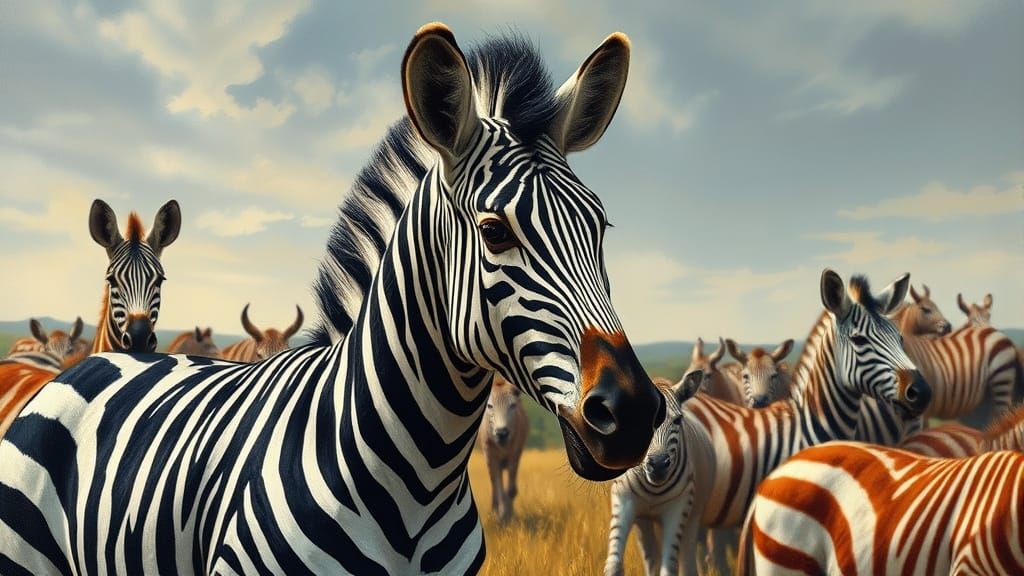 Fashionable Zebra in Africa, Oil Painting Style